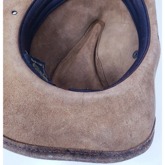 Vintage Henschel Coyote Leather Outback Style Hat w/ Band Men's Size Medium - Picture 12 of 13